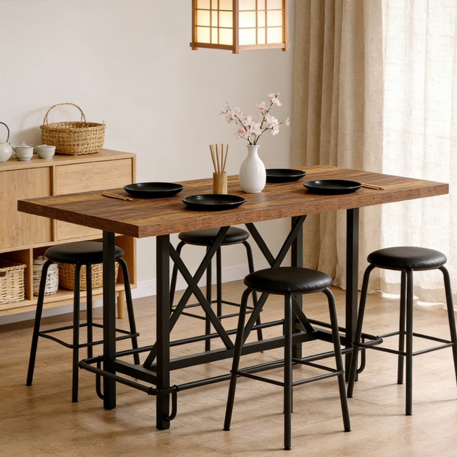 Dining Table, 63" Industrial Kitchen Table with Metal Legs, Seats 6
