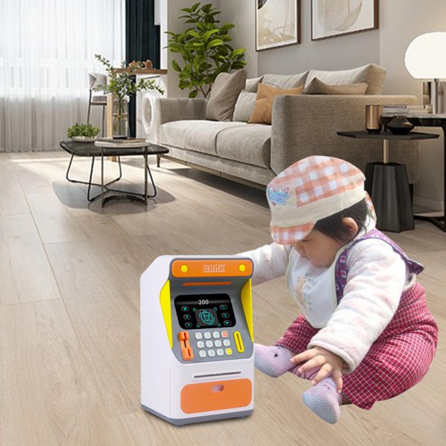 Cajero automático que habla de banco Alcancía Reconocimiento facial Simulación de de simulación Papel de enrollar automático Banco de naranja Hugo Alcancía electrónica