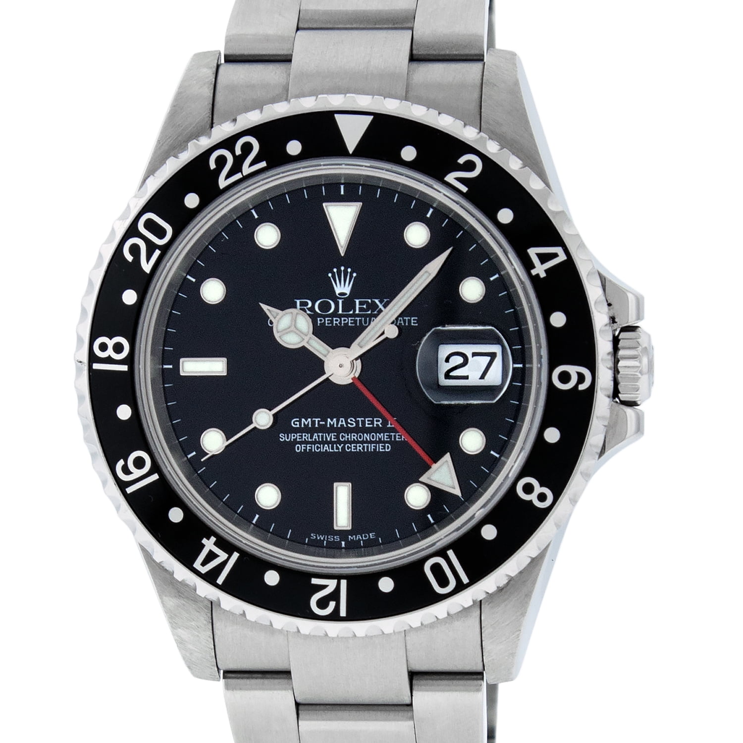 Used Rolex Mens GMT-Master II 16710 Stainless Steel Oyster Perpetual Black Dial Watch by