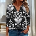 thumbnail image 2 of Ichuanyi Ladies Fashion Floral Printed V Neck T-Shirt, Women's Loose Fit Three Quarter Sleeve Top, Casual Breathable Shirt, Soft Everyday Comfort Blouse, 2 of 6