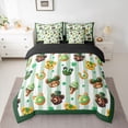 thumbnail image 2 of Feelyou Kawaii Bear Animal Twin Bedding Sets 7-Piece, Cartoon Lucky Shamrock Bedding Comforter Set, Green Stripes Abstract Reversible Sheet Sets, Breathable Home Decor, 2 of 7