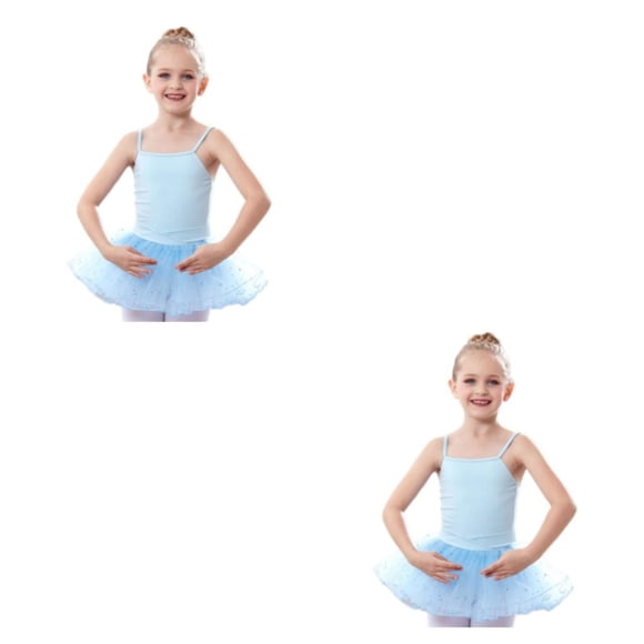 Sonducket Traje de tirantes de Ballet de Color sólido para niña de verano, mono de práctica de baile para niños, ropa, regalo de cumpleaños, Azul 150cm 2piezas