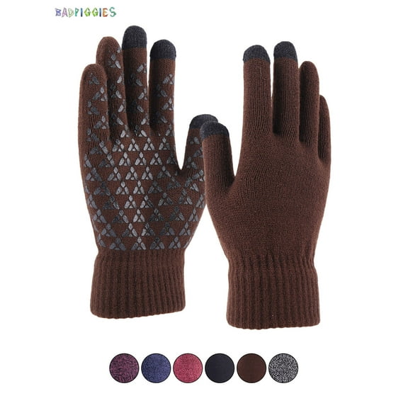 BadPiggies Winter Warm Texting Gloves Touchscreen Anti-Slip Knit Thermal Soft Lining Elastic Cuff Gloves for Women Men (Men, Brown)