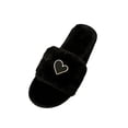 thumbnail image 3 of Vamuko Women's Heart-Shaped House Slippers 2026 Open Toe Fuzzy Slippers Fluffy Flip Flop Slip On Shoes Anti-Slip Flat Sandals Slides Black, 3 of 8