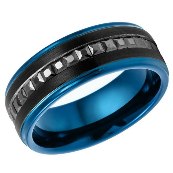 Men's Women's Tungsten Wedding Band Engagement Ring 8mm Blck CZ Eternity Blue Ring, SZ 12.5