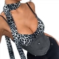 thumbnail image 2 of Top Corto con Cuello Halter y Estampado de Leopardo en Contraste para Mujer, Escote en V Profundo, de Botones, Sin Mangas y Espalda Abierta Gris S, 2 of 10