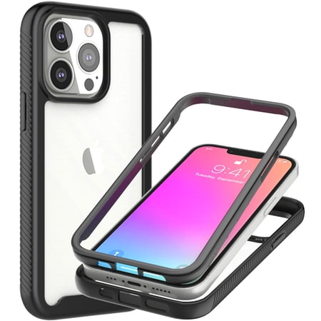 CoverON For Apple iPhone 13 Pro Max Phone Case, Military Grade Full Body Rugged Slim Fit Clear Cover, Black
