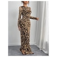 thumbnail image 4 of Vestido largo de manga larga fruncido con estampado de guepardo verdusa para mujer, 4 of 7
