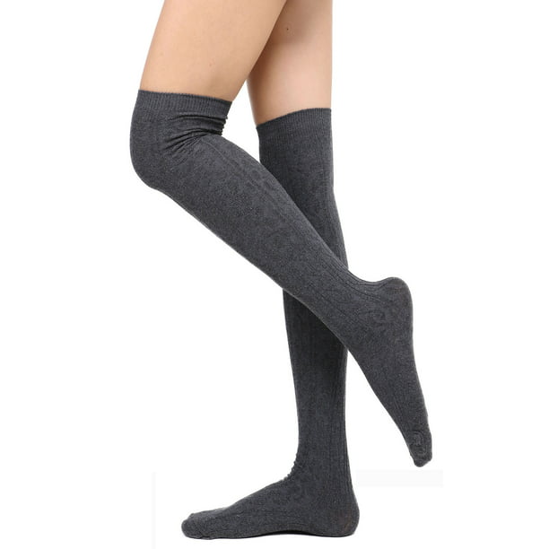 Knee High Socks Womens Cable Knit Winter Thigh High Stockings Dark Grey -  Walmart.com