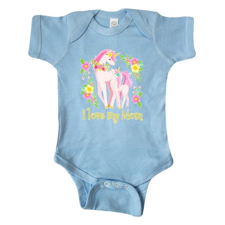 

Inktastic I Love My Mom Unicorn with Pink and Yellow Flowers Gift Baby Boy or Baby Girl Bodysuit