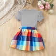 thumbnail image 4 of ITSAME Girls Summer Outfits 2-Piece Ruffled Short Sleeve Top and Plaid Print Skirt Kids Fashion Casual Set Gray Size 2-3Y, 4 of 8