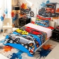 thumbnail image 3 of Meiyoeat Cartoon Racing Car Twin Sheets 3pcs for Boys,Race Track Art Bedding,Blue Red,1 Fitted Sheet,1 Flat Sheet and 1 Pillowcase, 3 of 6