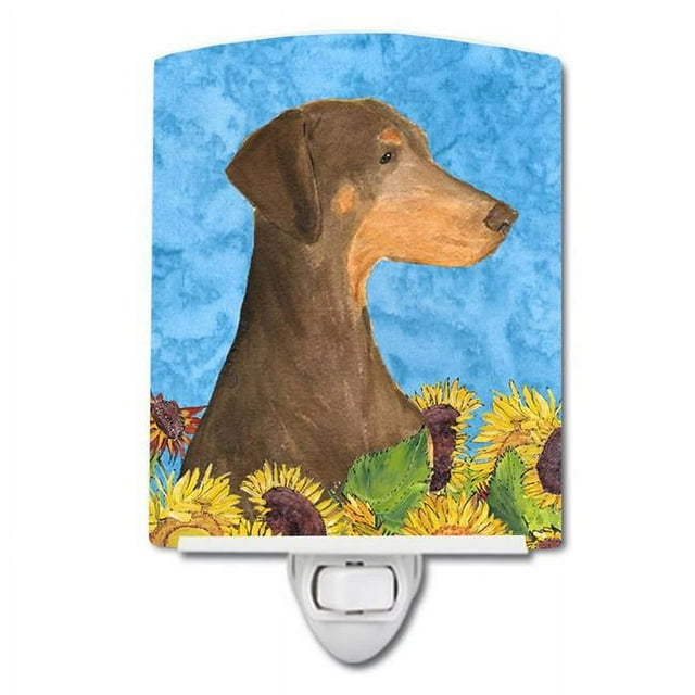 Carolines Treasures SS4112CNL Doberman in Summer Flowers Ceramic Night Light