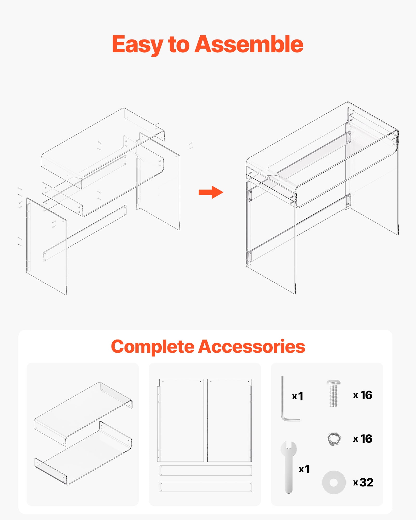 VEVOR Acrylic Table, 2 Tiers Clear End Table with Storage Shelf, Modern Rectangle Acrylic Side Desk, Transparent Thick Desk Nightstand for Bedroom, Office, Living Room, 15.7 x 33.5 x 29.5 in (Clear)