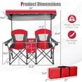 thumbnail image 3 of Double Camping Chair with Canopy, Foldable Loveseat Picnic Chair w/Cup Holders & Carrying Bag, Portable Beach Chair for 2-Person, Adults Outdoor (Red), 3 of 9