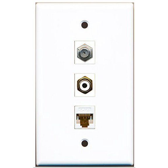 RiteAV - 1 Port RCA White and 1 Port Coax Cable TV- F-Type and 1 Port Cat6 Ethernet White Wall Plate
