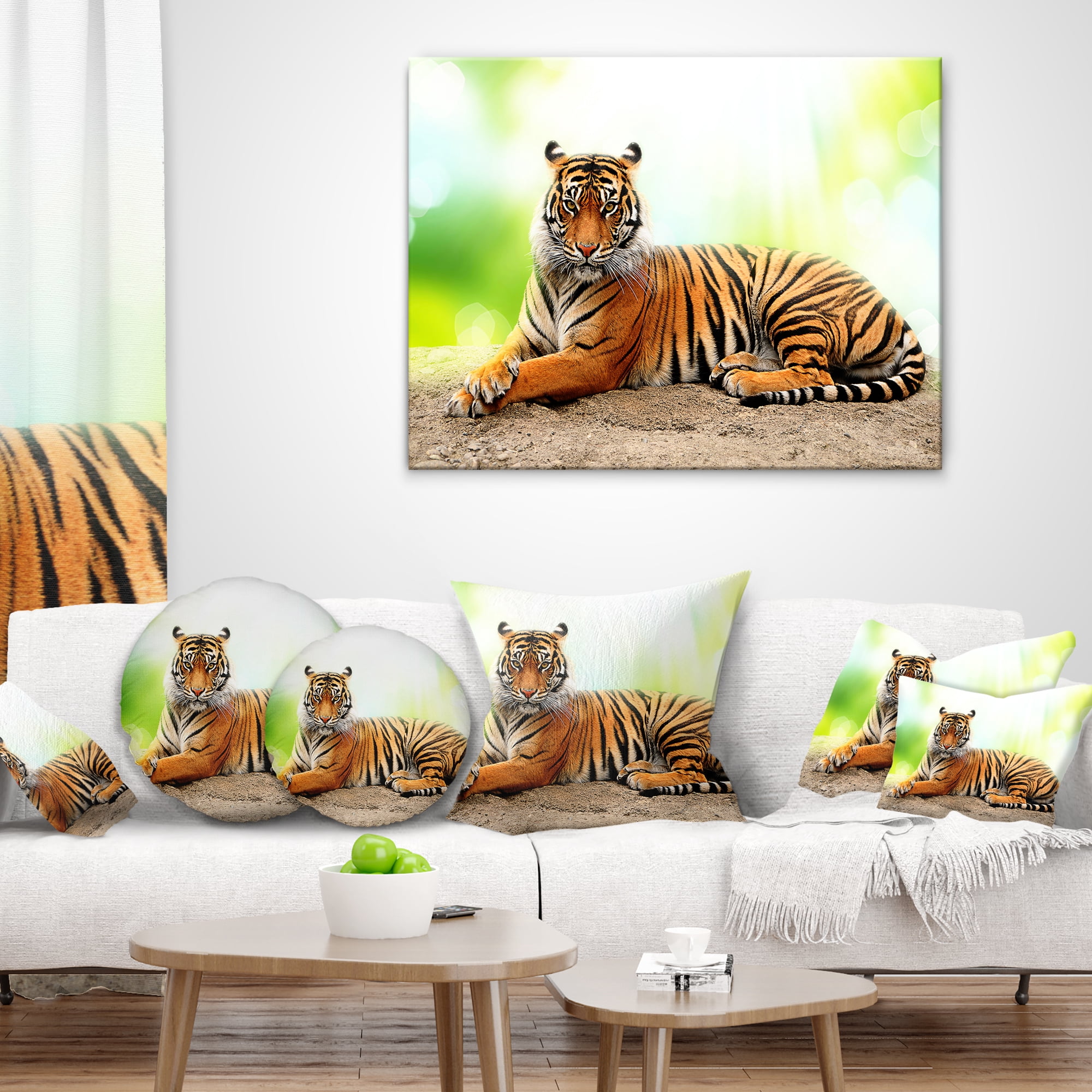 Designart Relaxing Tiger - Animal Photo Throw Pillow - 16x16