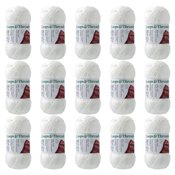Loops & Threads Soft Snow Silky Soft Yarn - Light Weight Yarn for Knitting, Crochet, Weaving, Arts & Crafts, 15 Pack