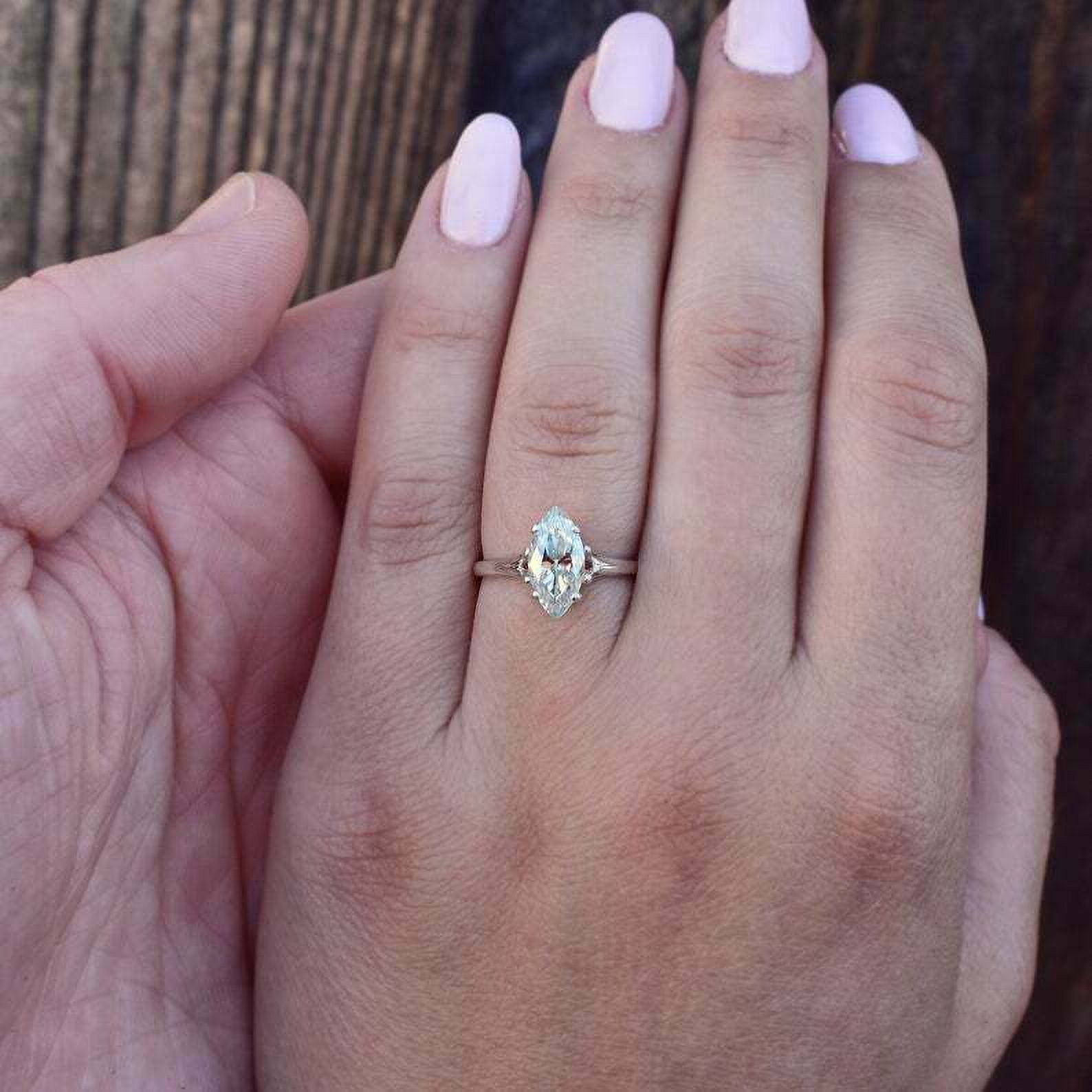 HeartsAndYou 2ct Marquise Cut Moissanite Engagement Ring for Women Classic Solitaire 18k White Gold over Silver