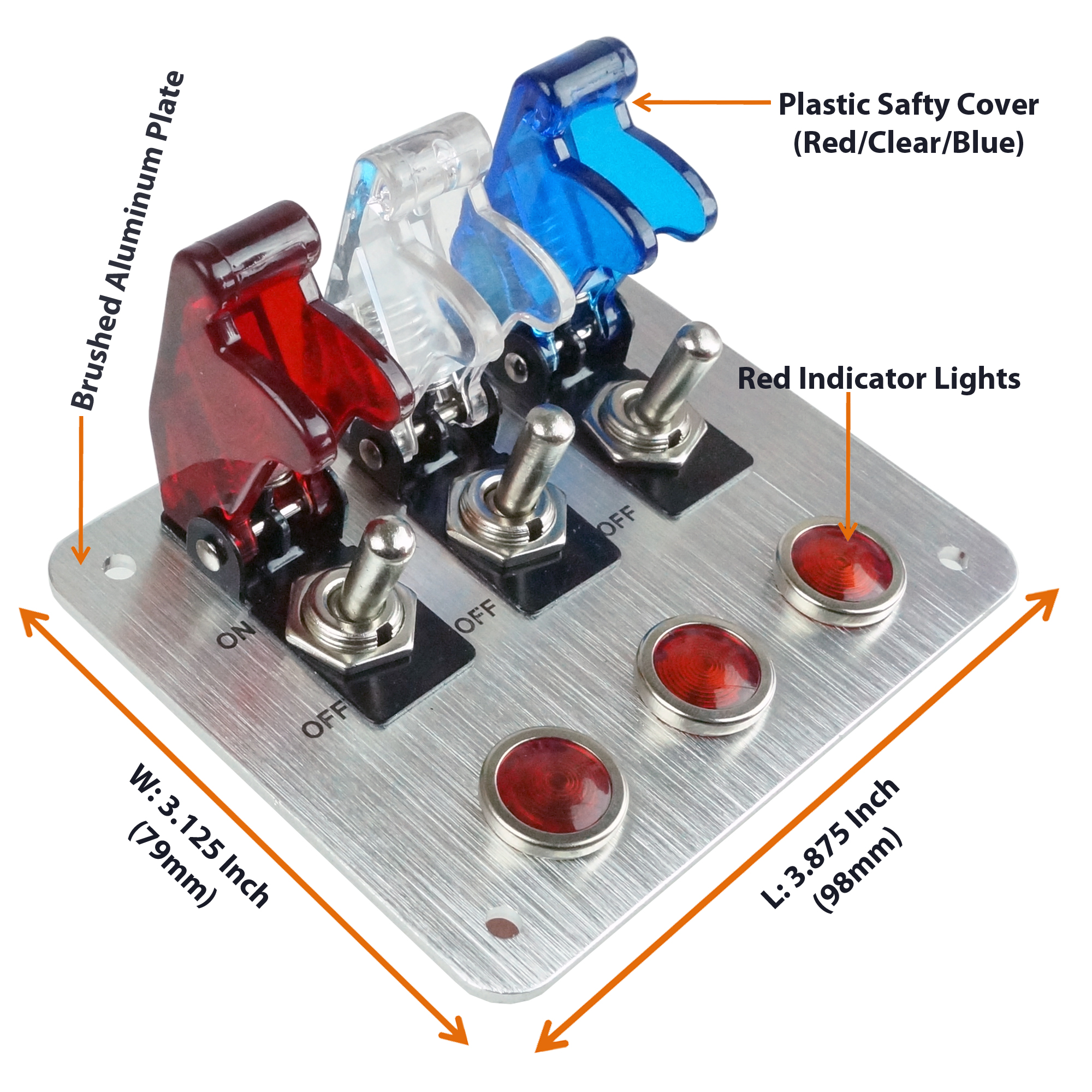 3 Rows Safety Cover Toggle Switch With Red Indicator Light Aluminum Plate 12v 20amp