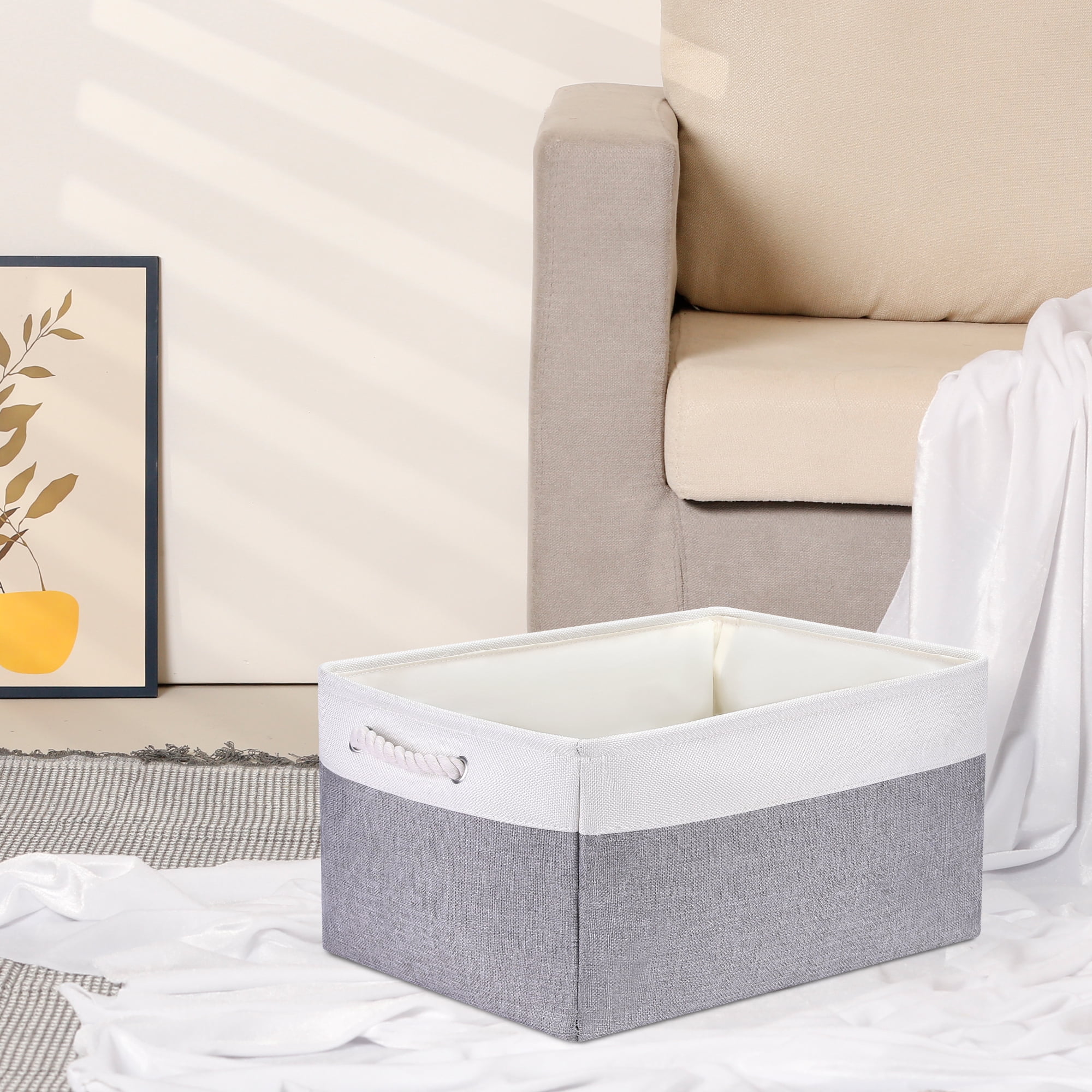 Unique Bargains Fabric Storage Cube Storage Bin Storage Basket Grey/White 17.7*13.8*10in