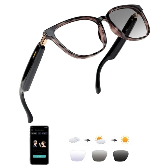 AI Smart Glasses, Real-Time Translation & Voice Assistant Touch Control, Photochromic Lenses Glasses All-Day Comfort for Indoor & Outdoor
