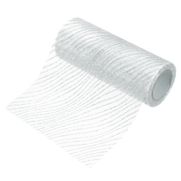 Cinta de Malla Brillante, Cinta de Nylon Metálica de 6" x 10 Yardas con Olas de Brillo (Plata)