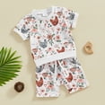 thumbnail image 6 of Douhoow Toddler Boy Girl Farm Outfit 0-3 Years Baby Short Sleeve Floral Chick Print T-Shirts Drawstring Shorts 2Pcs Summer Set, 6 of 9