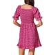 thumbnail image 3 of Vestido de flores con mangas abullonadas, escote en forma de corazón y dobladillo con volantes para mujer, talla XS, color rosa intenso, 3 of 6