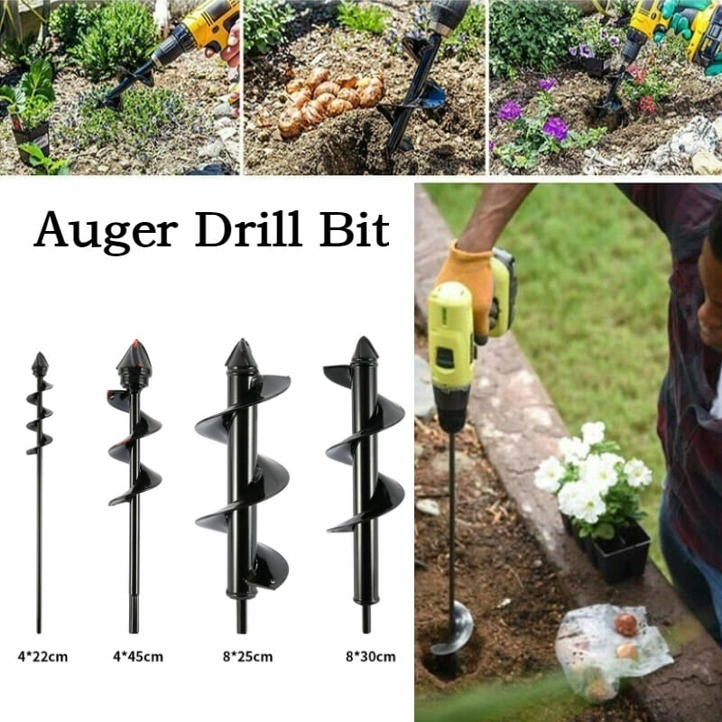Auger Drill Bit for Planting 2x16.5in & 3x12inch Garden Solid Barrel Pointed Drill Bit Plant Flower Bulb Auger Spiral Hole Drill Rapid Planter Earth Post Umbrella Hole Digger