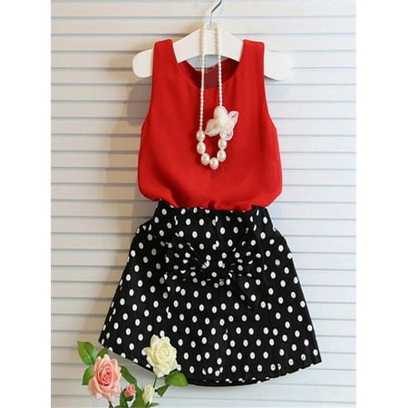 2 Piece Pleats Suit - Girls Vest Pleated Dress Two Pieces Set Clothes Children Skirt Suit RD/100