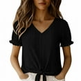 thumbnail image 5 of LIZUOJUNF Women Blouses Short Sleeve V Neck Shirts Business Casual Fashion Outfit, S, 5 of 9