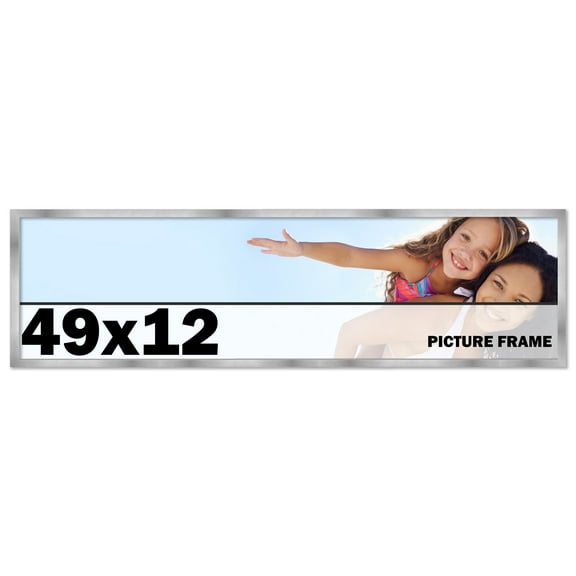 49x12 Frame Silver Stainless Steel Solid Wood Picture Frame | 0.75 Inch Moulding Width | Includes