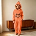 thumbnail image 7 of VIPOIN Kids Halloween Pumpkin Onesie Costume, Soft Fleece Hooded Jumpsuit with Cute Patch for Cosplay & Loungewear, 7 of 7