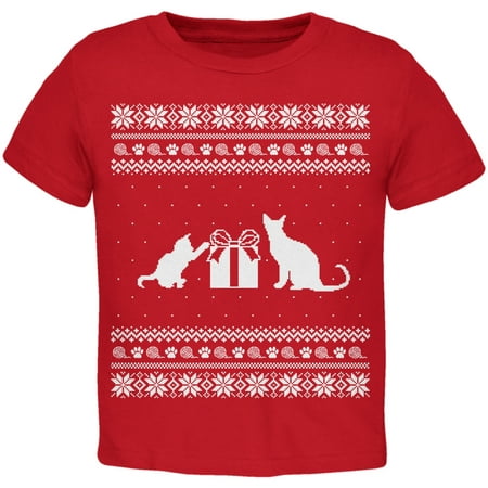 

Cats Ugly Christmas Sweater Red Toddler T-Shirt