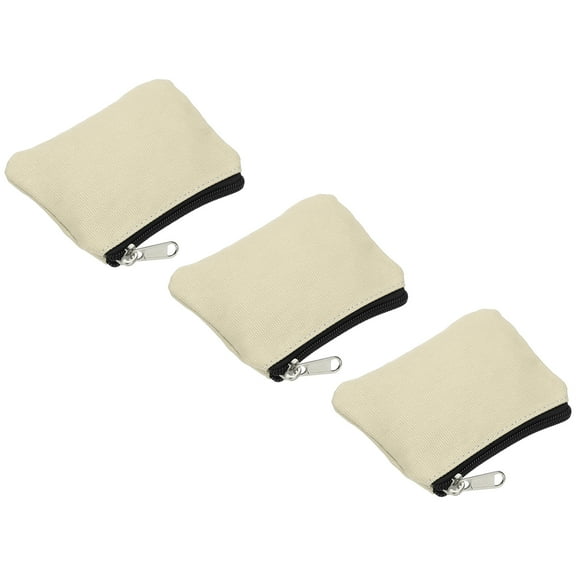 3.5" x 4.7" Coin Purse Pouch, 3 Pack Change Purses Small Organizer Bags with Zipper Canvas for Home, Beige