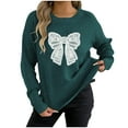 thumbnail image 2 of ClodeEU Women's Crew Neck Sweaters,Bow Sweater Pullover,Long Sleeve Comfortable Top Green,Womens Plus S, 2 of 6