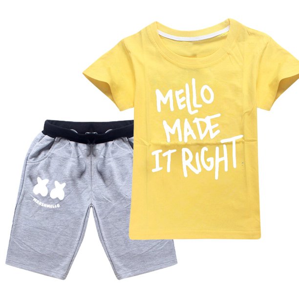 Disfraz informal para niños 100% camiseta de algodón + conjunto de pantalones cortos marshall mello Rock DJ Anime Cap disfraz de Halloween para niños zhangmenya LED