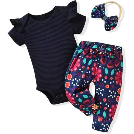 

Baby Girls Ribbed Bodysuit Pants Outfits Spring Summer Clothes