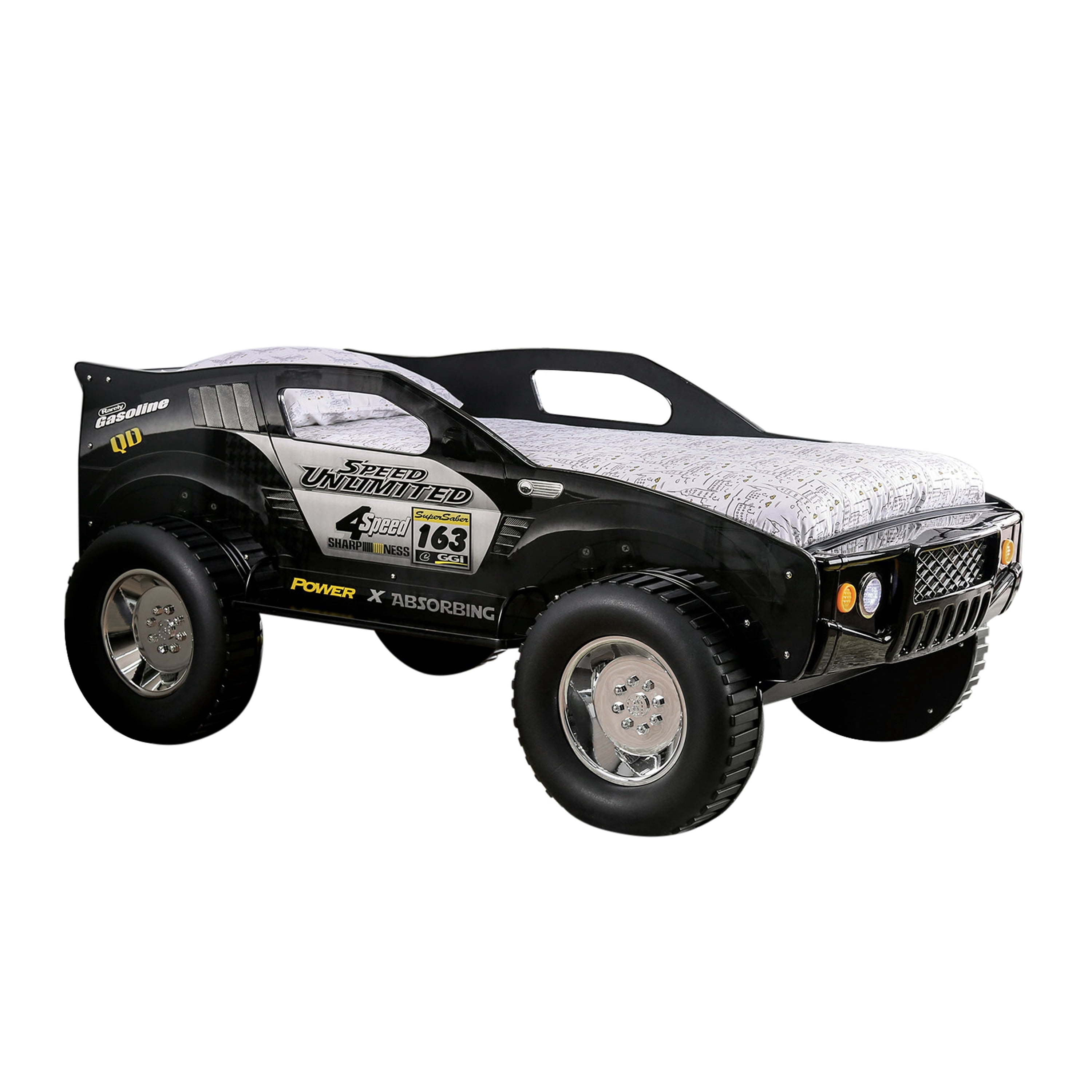 Furniture of America Toto Modern Black Twin Off-road Car Bed with Wheels by
