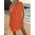thumbnail image 4 of Women's V Neck Short Sleeve Swimsuit Cover Up for Summer Beach Orange Red M, 4 of 7