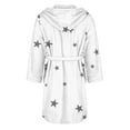 thumbnail image 5 of Women's Star Print Fleece Bathrobe, Long Length Plush Robe, Soft Cozy Loungewear, Knee Length Gown with Pockets, Comfortable Spa Style Robe for Women White M, 5 of 5