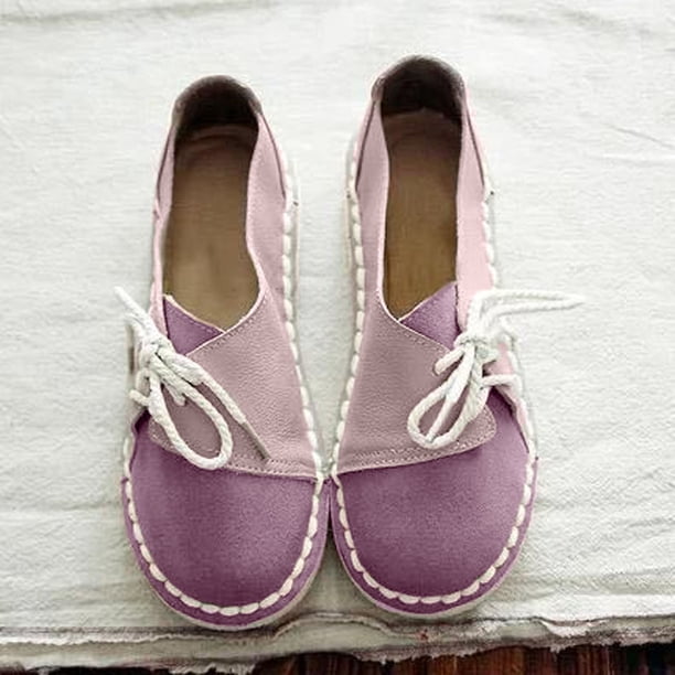Zapatos con cordones de punta redonda de color sólido plano informal de moda de fondo suave para mujer Wmkox8yii FOPL230
