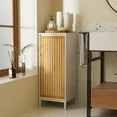 thumbnail image 6 of White+Natural Bamboo MDF Accent Cabinet - 13.00 in W x 33.50 in H for Living Room Storage, 6 of 8