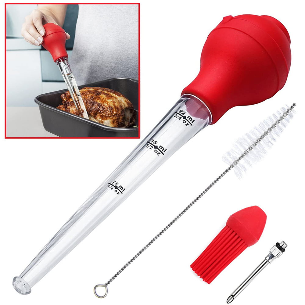 1 Set Turkey Baster Barbecue Basting Brush With Meat Marinade Injector Needle 