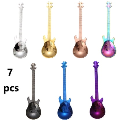 

Hapeisy Guitar Spoon Set Tea Spoon Set Colorful Stainless Steel Tea Dinner Table Mixing Spoon Kit Dessert Coffee Sugar Spoon for Ice- cream Milkshake Coffee and More 4.7 Inches Set of 7