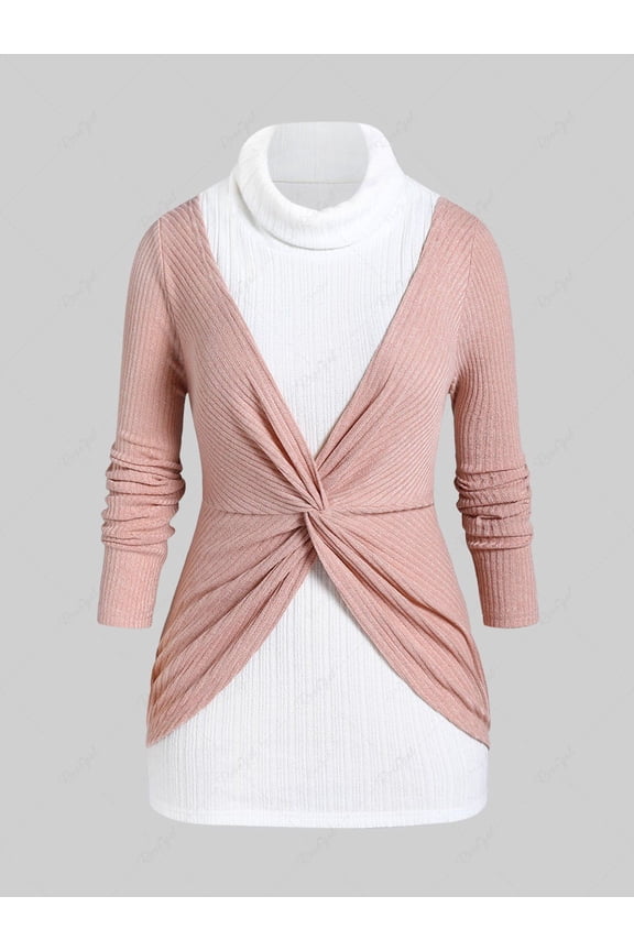 Plus Size Asymmetric Colorblock Knitwear