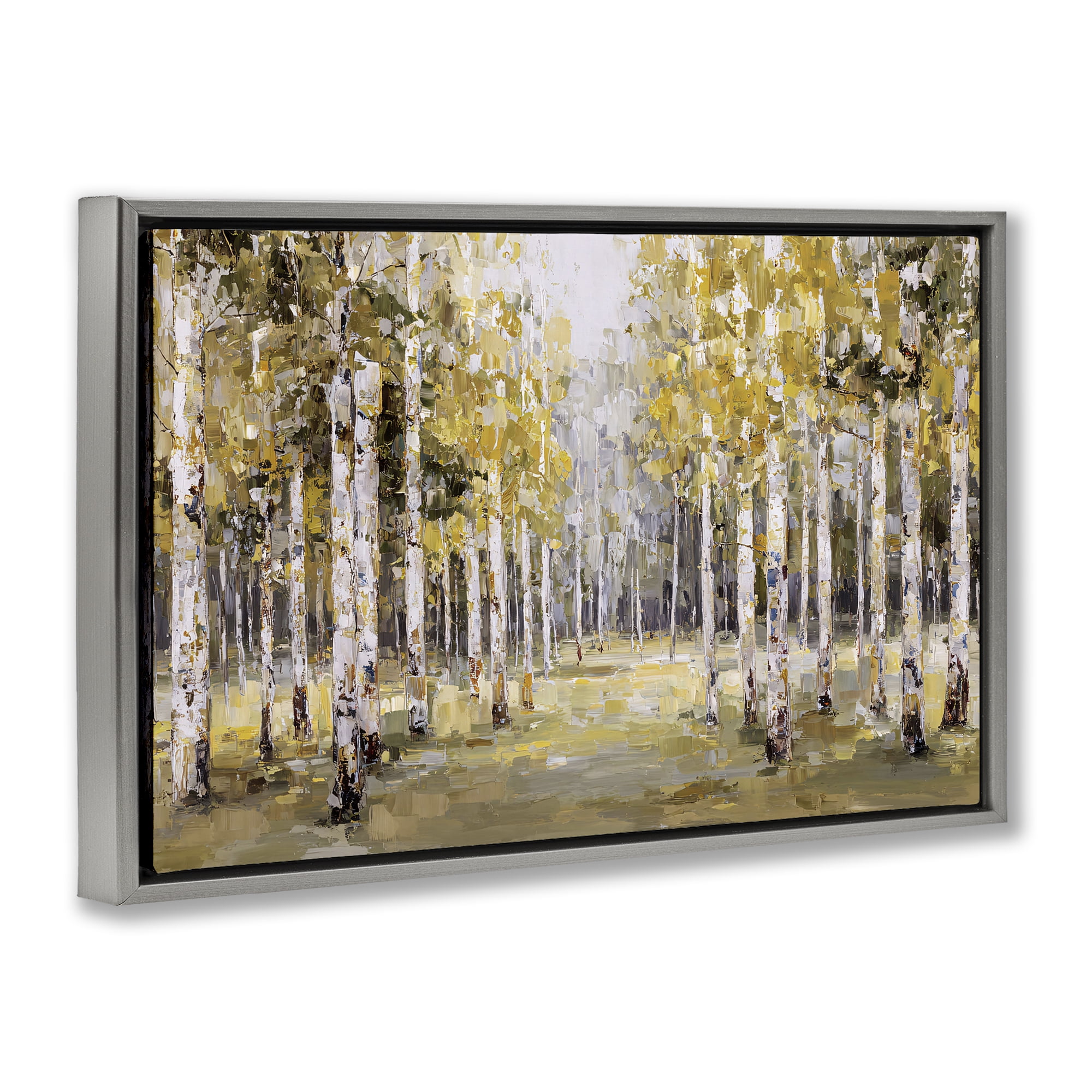 Stupell Industries Impressionist Birch Trees & Fall Leaves Gray Framed Floater Canvas Wall Art, design by Jacky Ngan
