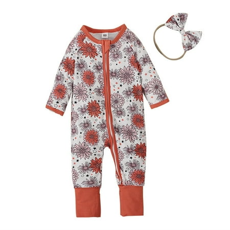 

TMOYZQ Halloween Boby Boy Girl Clothes Rompers Sets Fall 2 Piece Long Sleeve Zipper Tapered Pant Jumpsuit with Bow Hair Band Outfits on Clearance