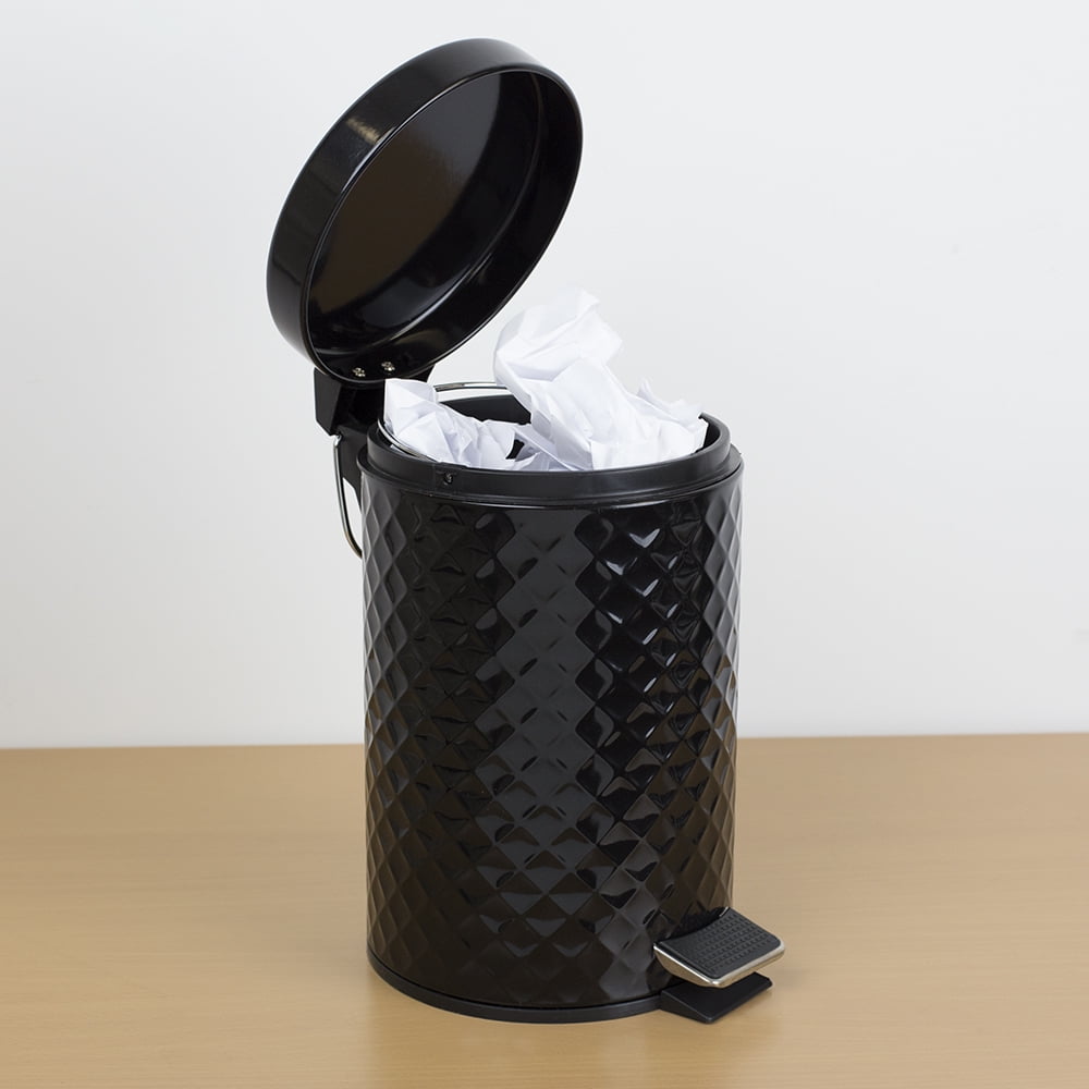 3 Liter StepOn Textured Steel Waste Bin, Black